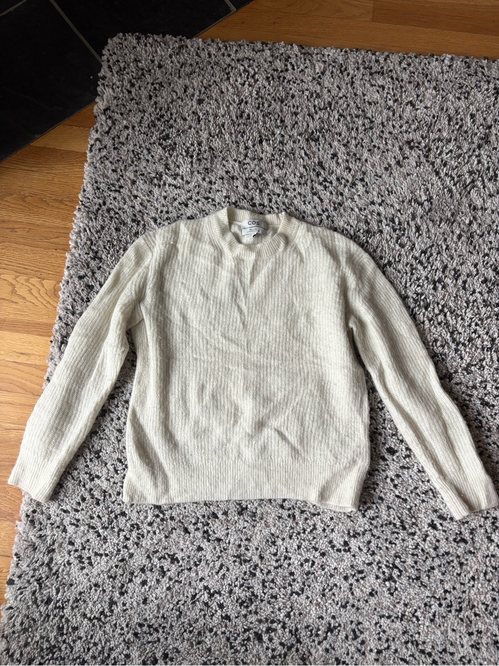 COS Crewneck Rib Knit Sweater in Off-White